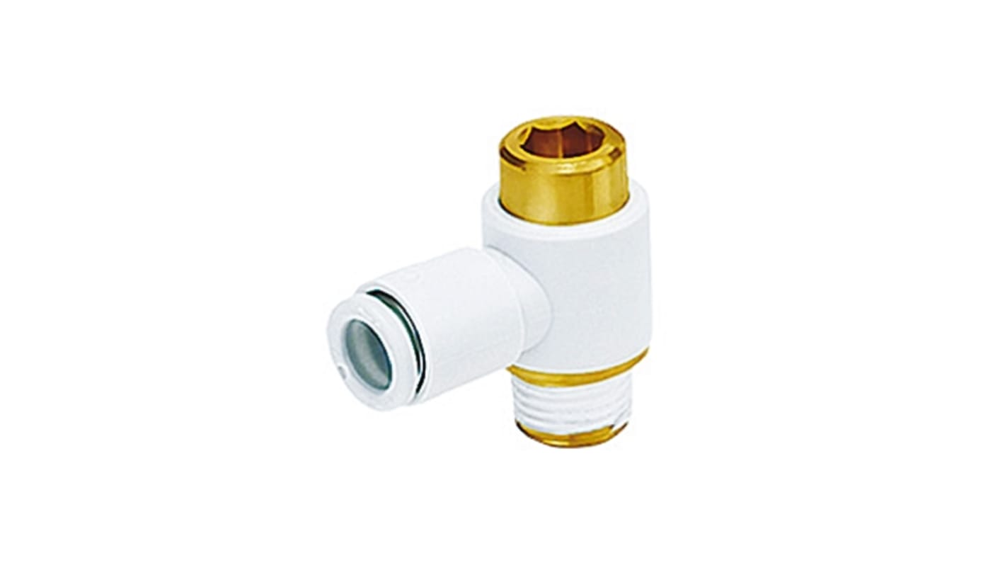 SMC KQ2 Series Elbow Threaded Adaptor, R 1/4 Male to Push In 8 mm, Threaded-to-Tube Connection Style