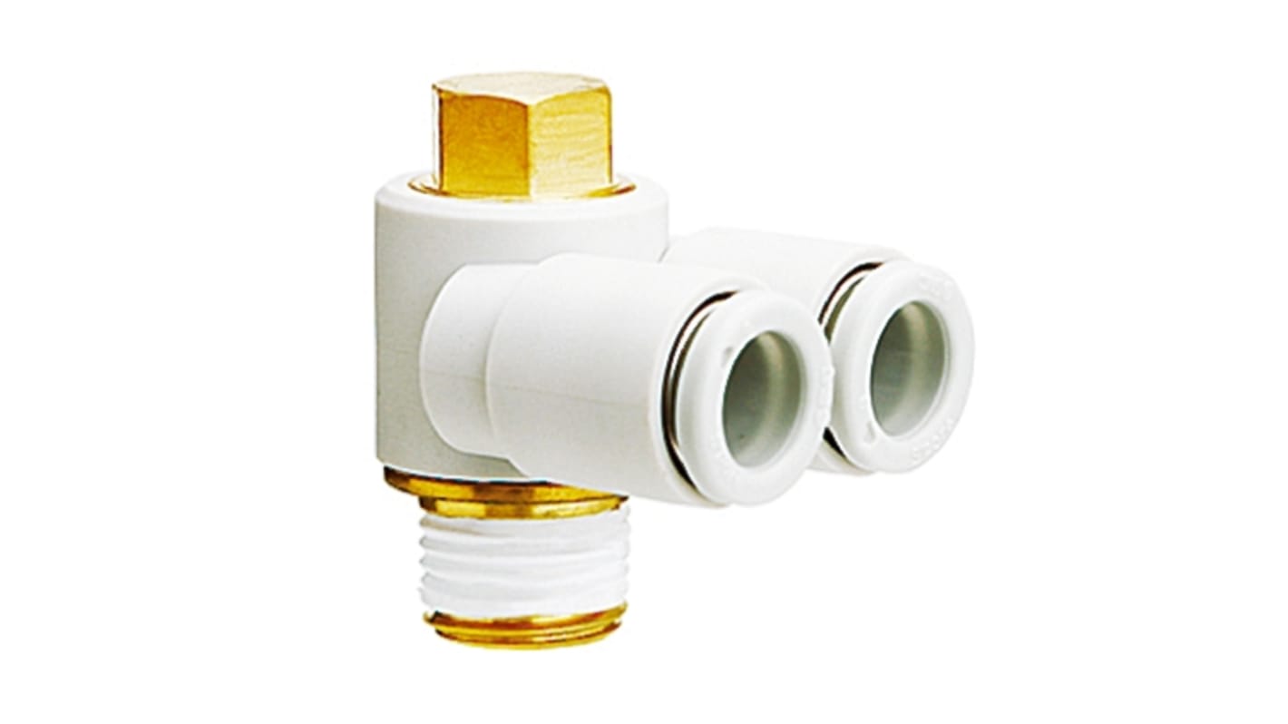 SMC KQ2 Series Elbow Threaded Adaptor, R 1/8 Male to Push In 4 mm, Threaded-to-Tube Connection Style