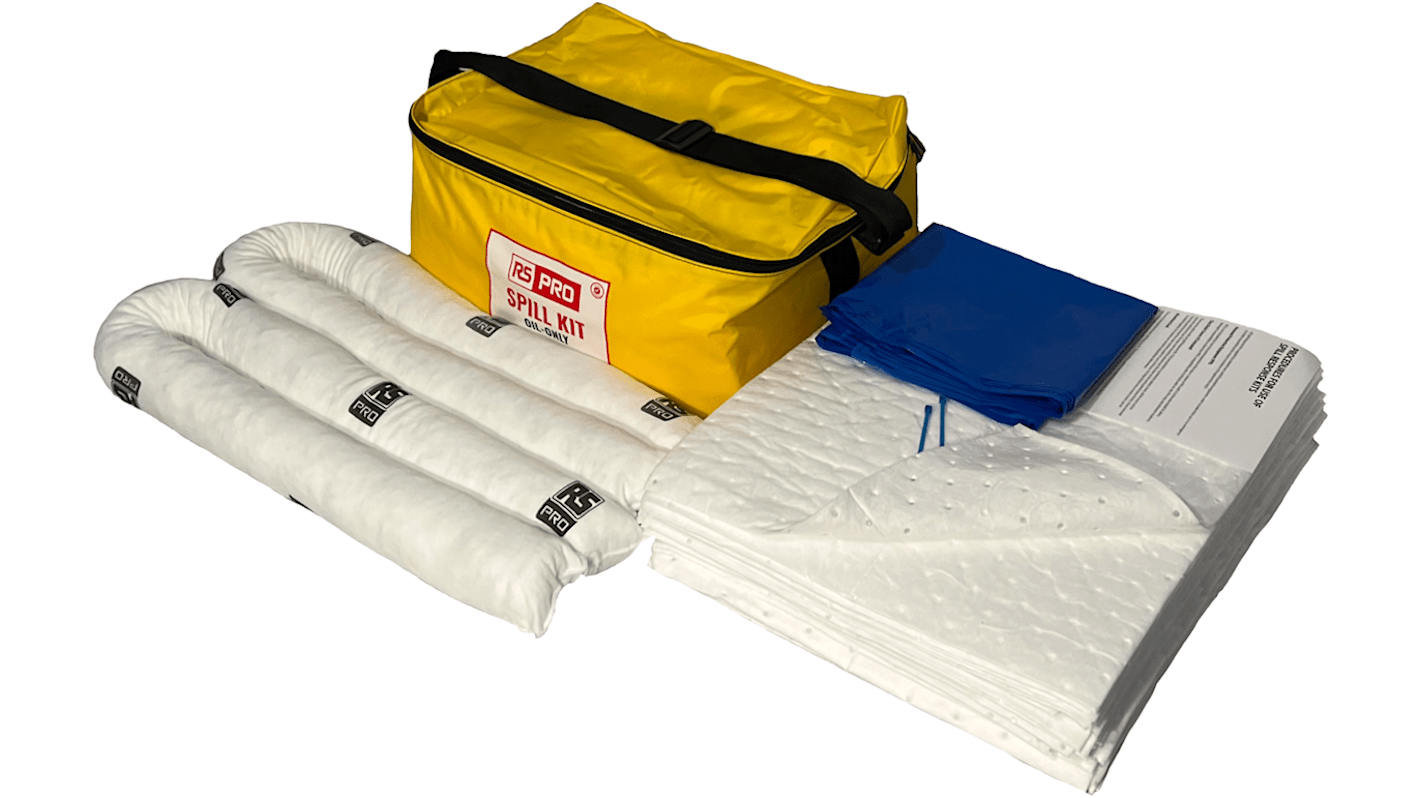 Kit para derrames RS PRO, contiene 30 x almohadillas, 2 x calcetines de 1,2m, 2 x bolsas de residuos , 2 x bridas de