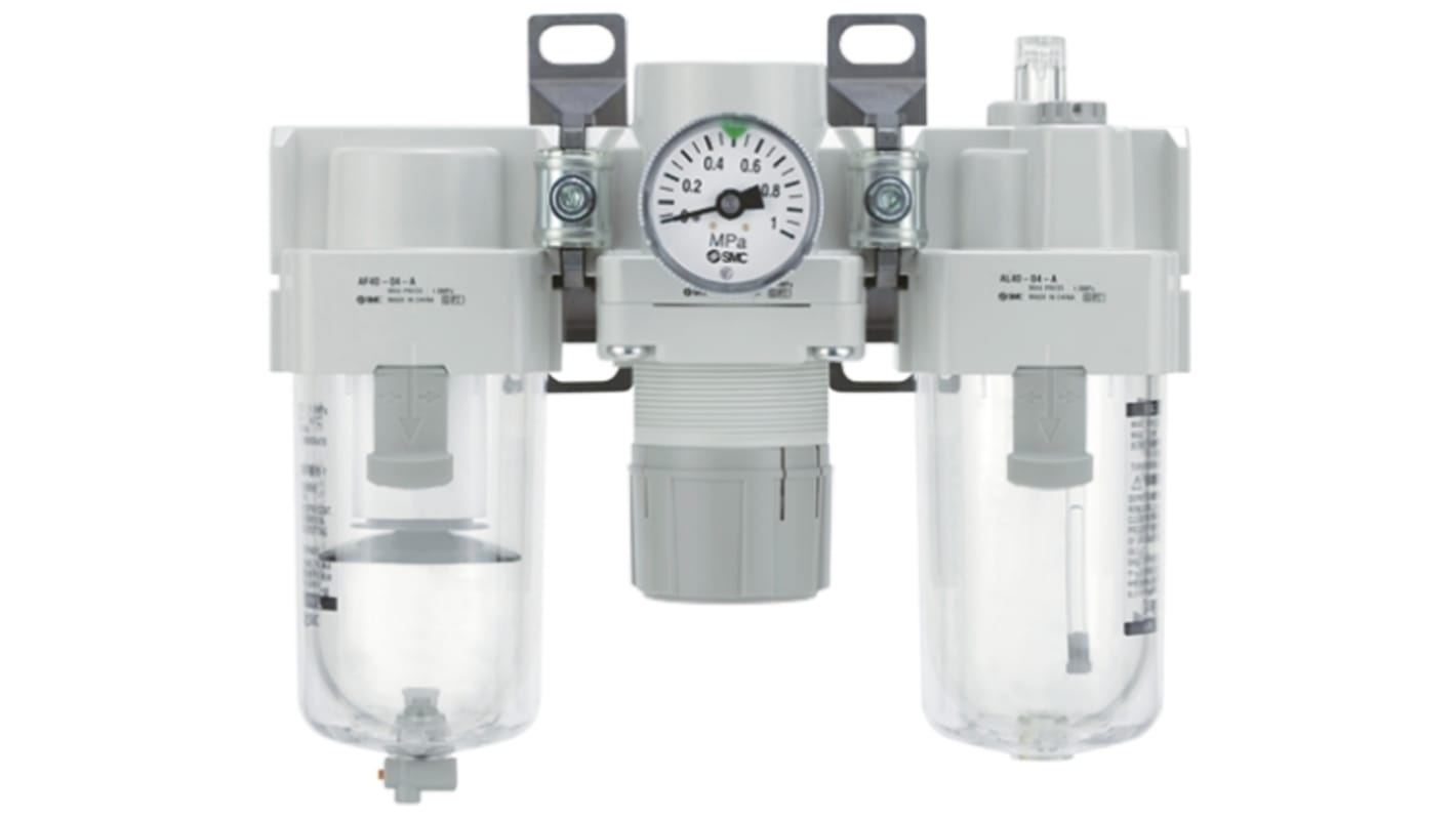SMC 气动三联件, Rc 1/2接口, 最大1 MPa, 自动排水, 最低-5°C, 5μm过滤精度