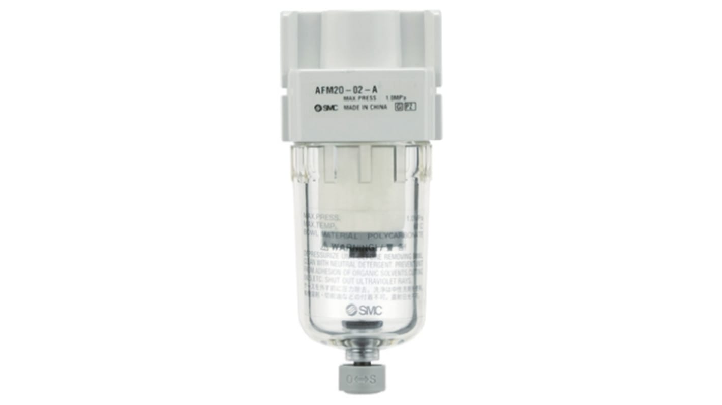 SMC 油雾分离器, 0.3μm过滤精度, Rc 1/4接口, 流量200 L/min, 最大操作压力1 MPa, 最高工作温度+60°C