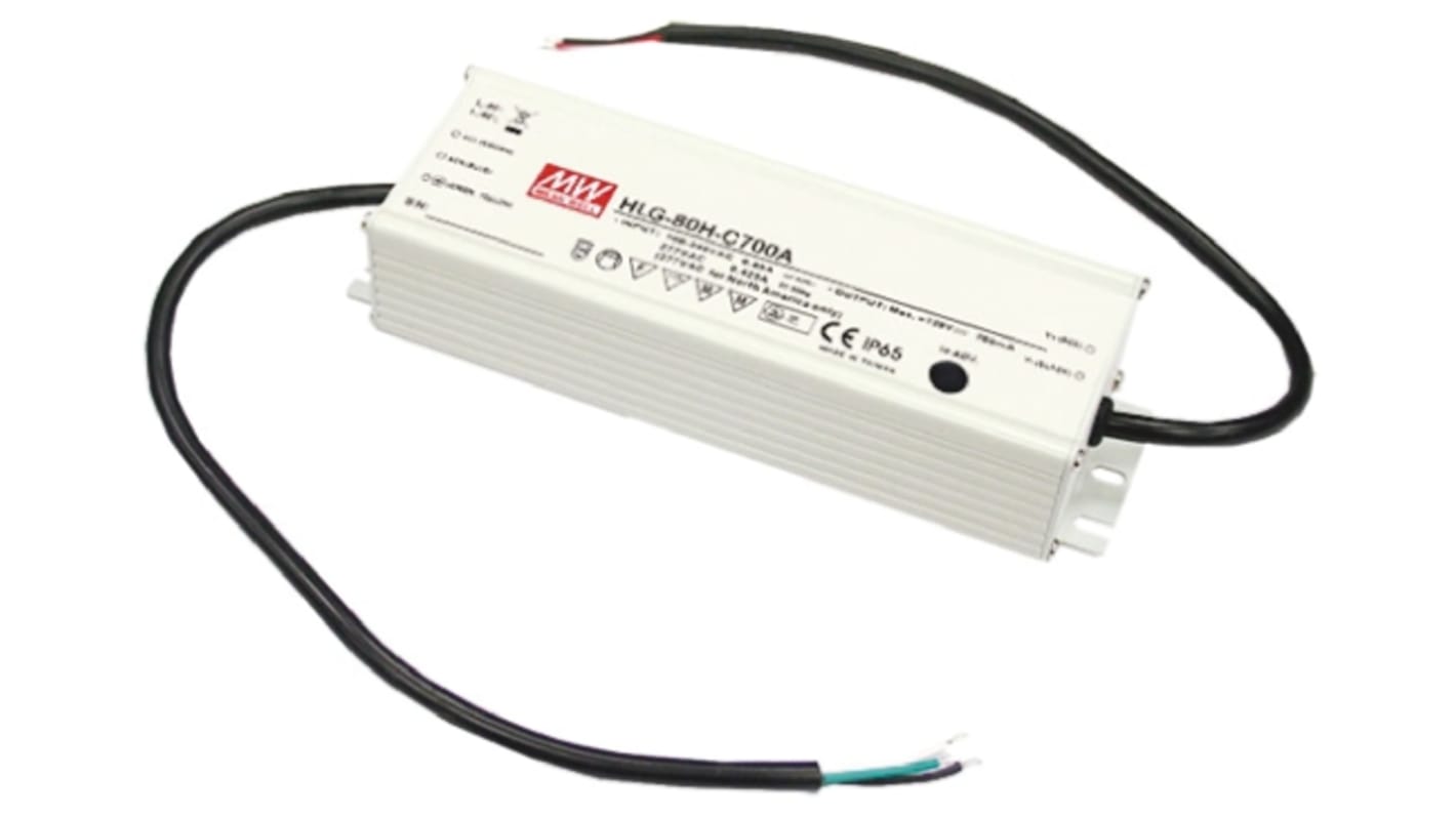 MEAN WELL LED Driver, 84 → 129V Output, 90.3W Output, 700mA Output, Constant Current Dimmable