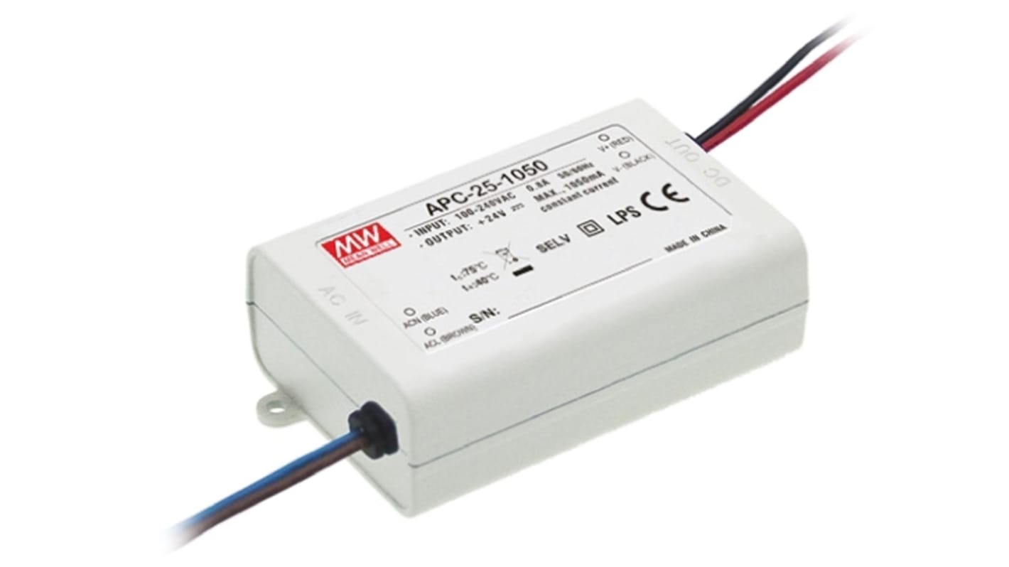 MEAN WELL LED Driver, 25 → 70V Output, 24.5W Output, 350mA Output, Constant Current