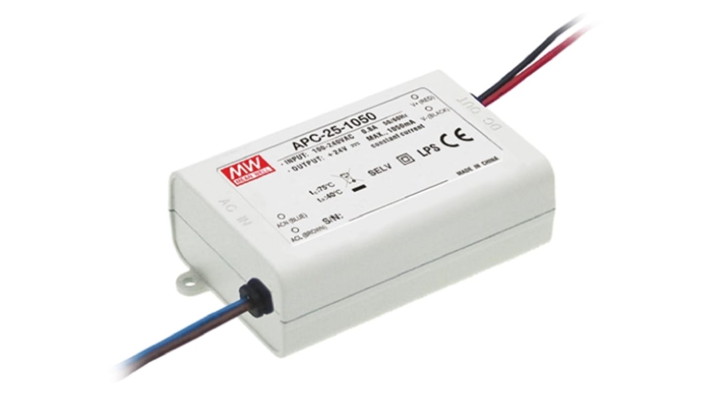 Driver LED corriente constante MEAN WELL, IN: 127 → 370 V dc, 90 → 264 V ac, OUT: 9 → 24V, 1.05A,