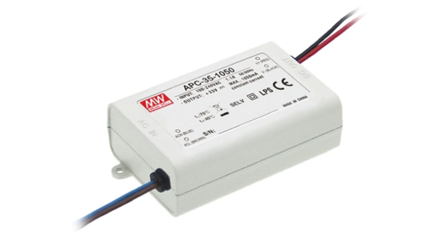 MEAN WELL LED Driver, 25 → 70V Output, 35W Output, 500mA Output, Constant Current
