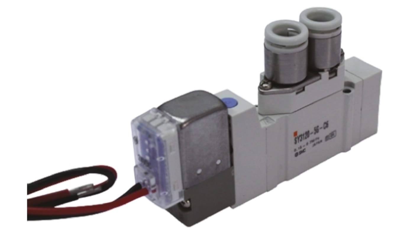 SMC 五通先导式电磁阀, 24 V 直流电源, M5 x 0.8 内螺纹接口, 压铸锌主体, 用于空气, SY3000系列