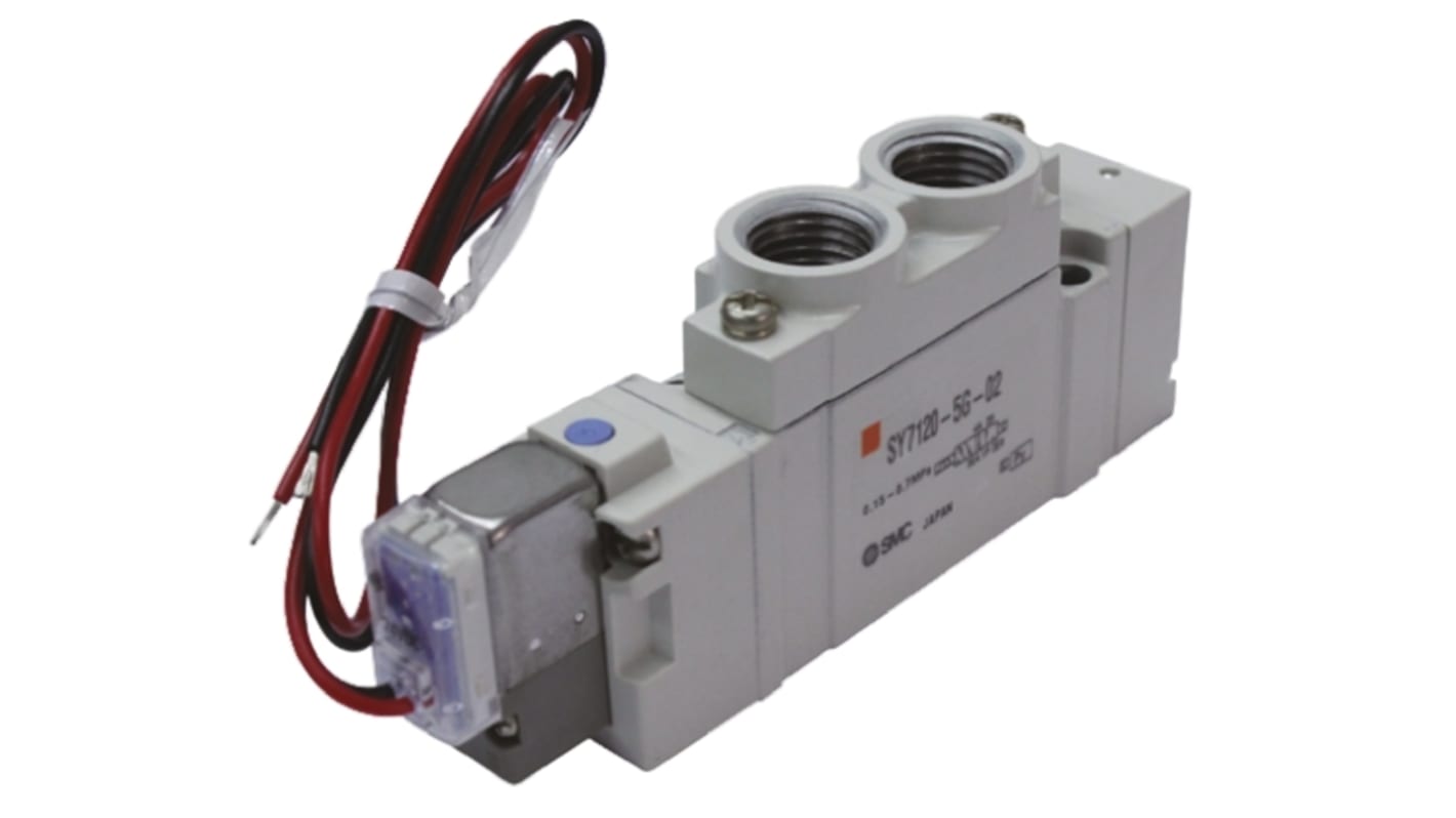 SMC 五通先导式电磁阀, 24 V 直流电源, 1/4 in Rc 内螺纹接口, 压铸铝主体, 用于空气, SY7000系列