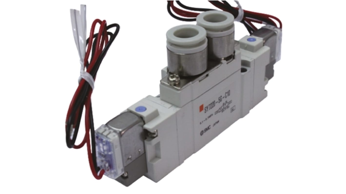 SMC 五通先导式电磁阀, 24 V 直流电源, 1/4 in Rc 内螺纹接口, 压铸铝主体, 用于空气, SY7000系列