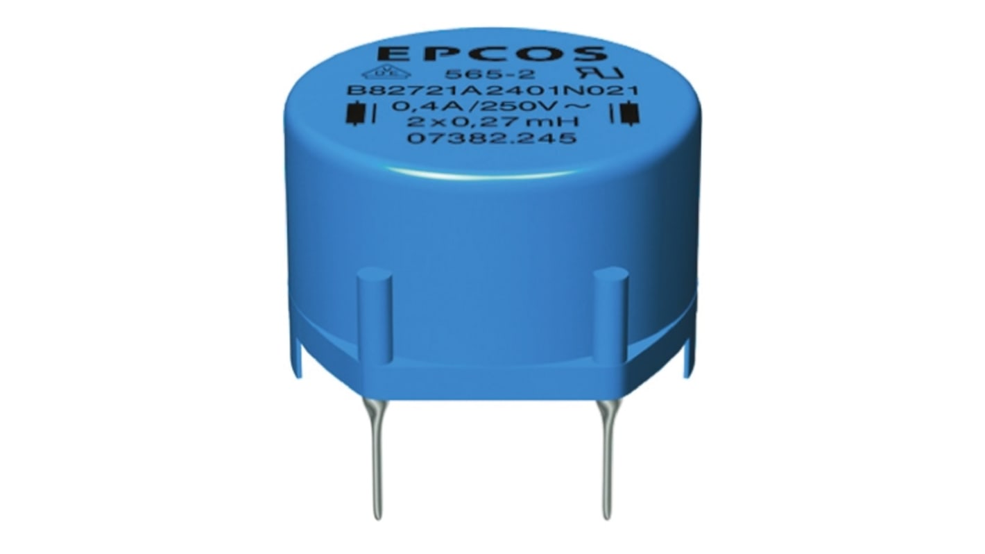 EPCOS B82721A Netzleitungsdrossel, Ferrit-Kern, 400 μH, ±30%, 3.6A, Radial / R-DC 35mΩ x 12.6mm