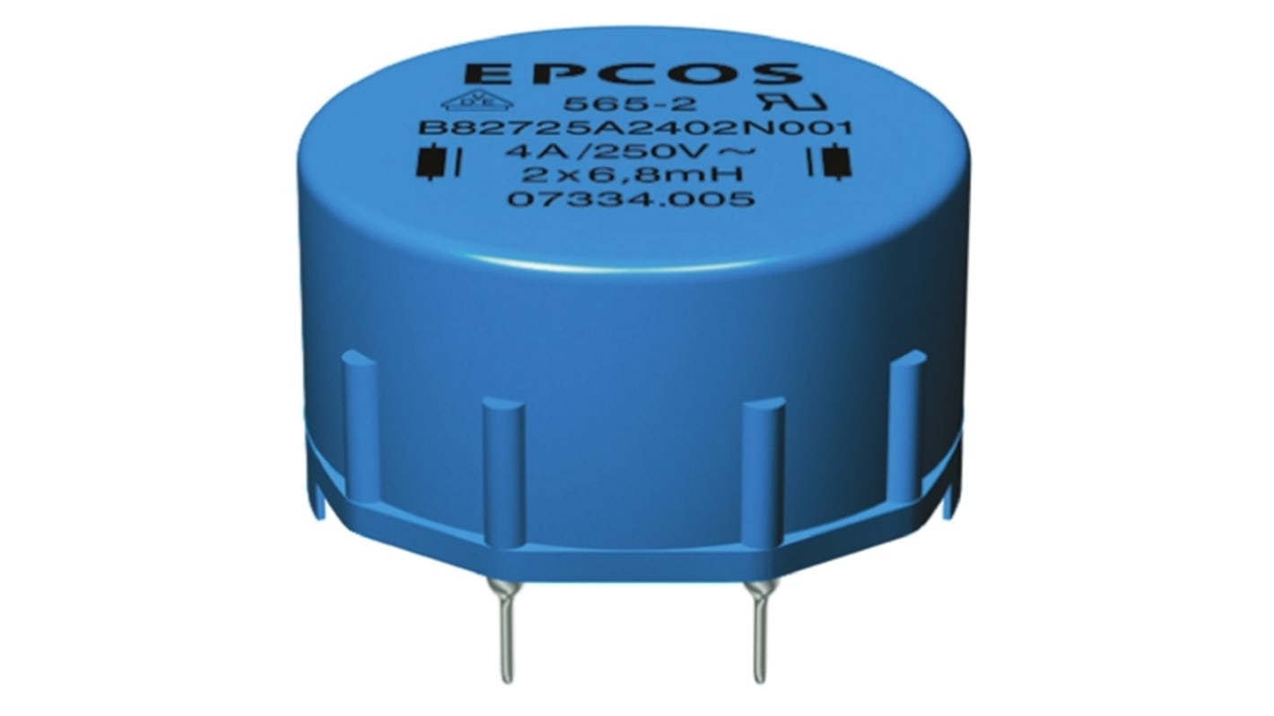 EPCOS 3.9 mH ±30% Ferrite Power Line Choke, 6A Idc, 40mΩ Rdc 250 V ac, B82725A