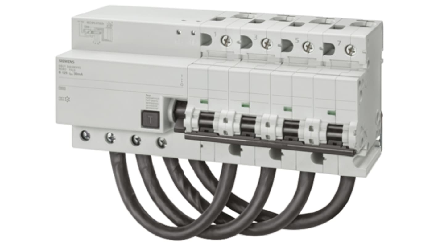 Siemens RCBO, 125A Current Rating, 4P Poles, 30mA Trip Sensitivity, Sentron Range