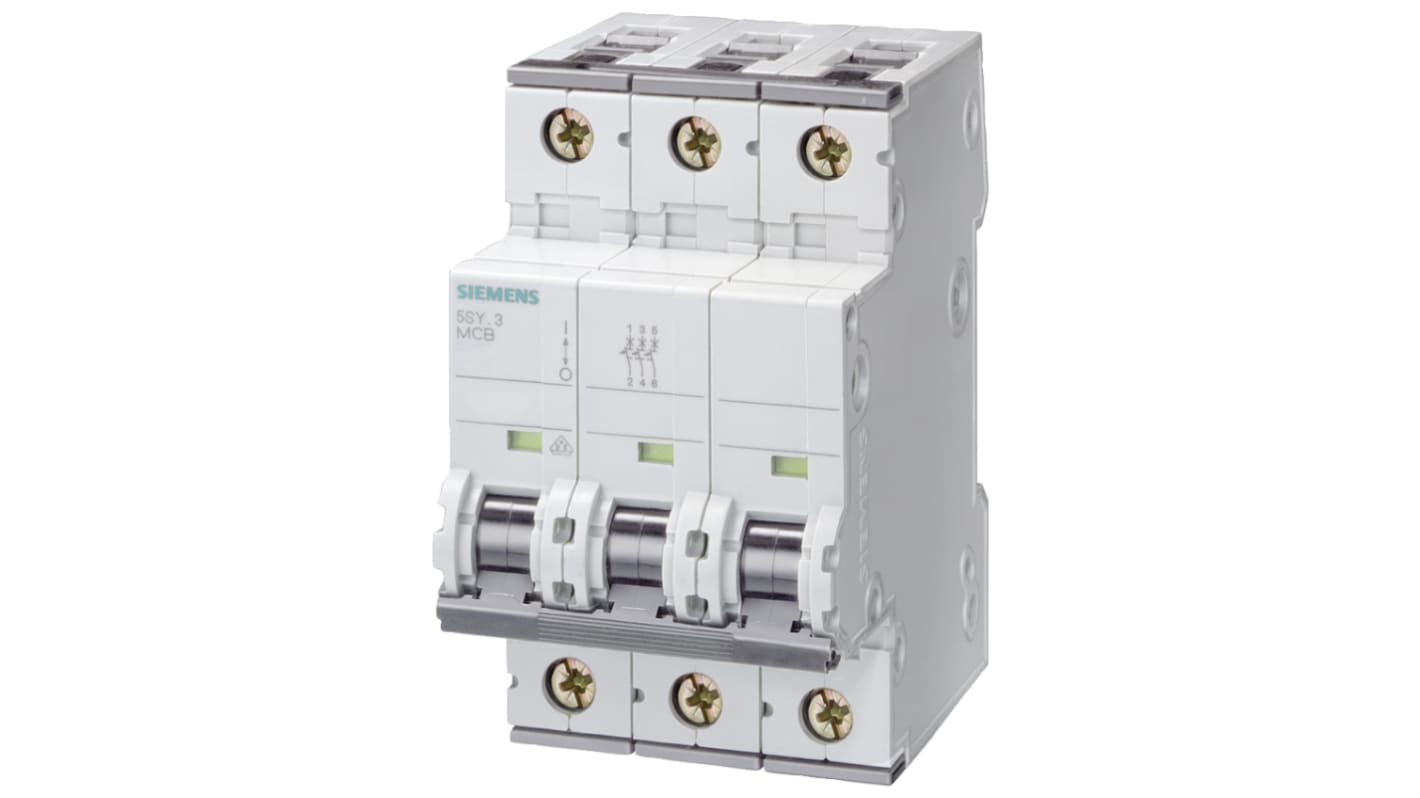 Siemens Sentron 5SY4 MCB, 3P, 32A Curve D, 400V AC, 10 kA Breaking Capacity
