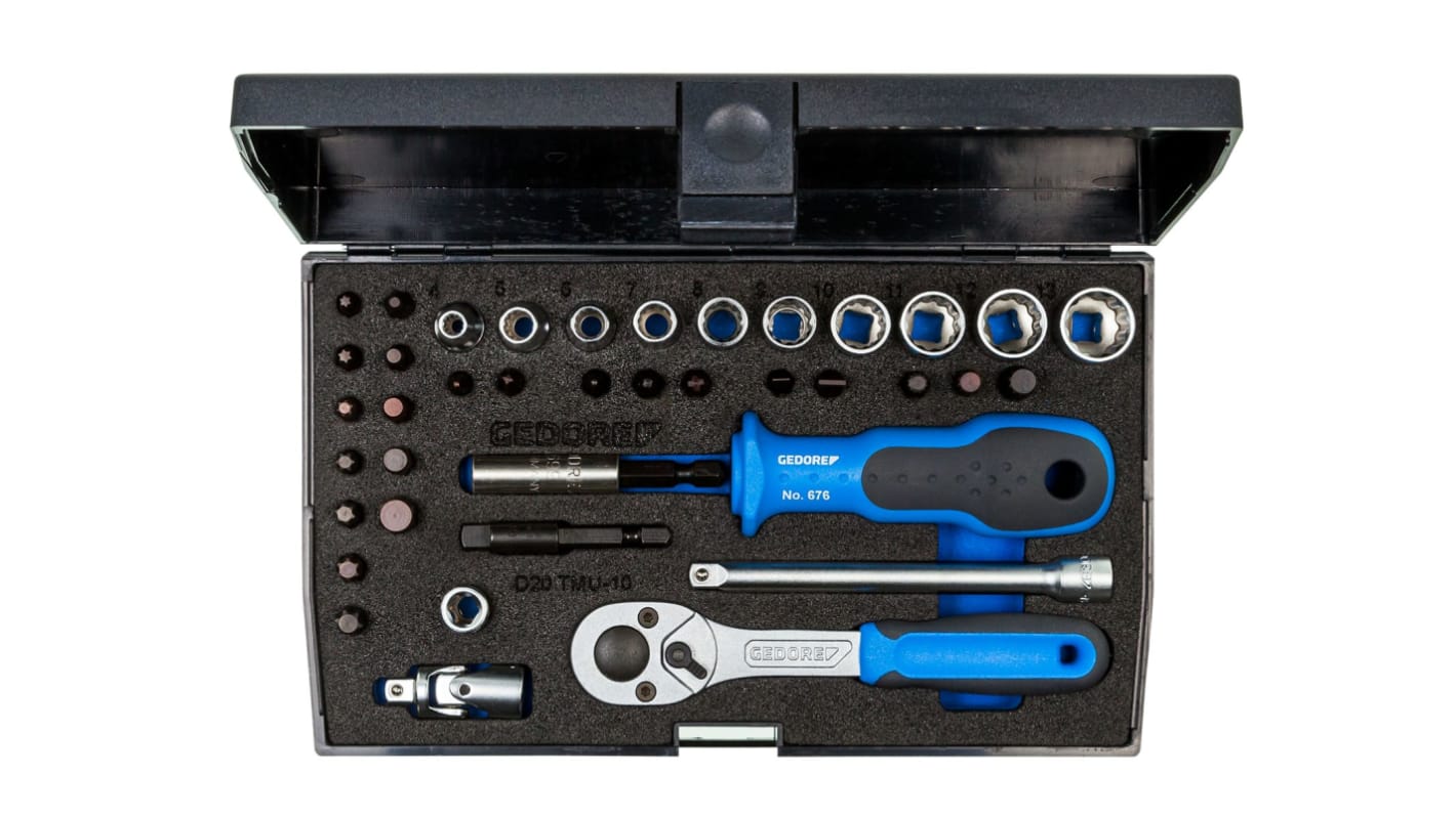 Gedore 40-Piece Metric 1/4 in Standard Socket/Bit Set with Ratchet, 12 point