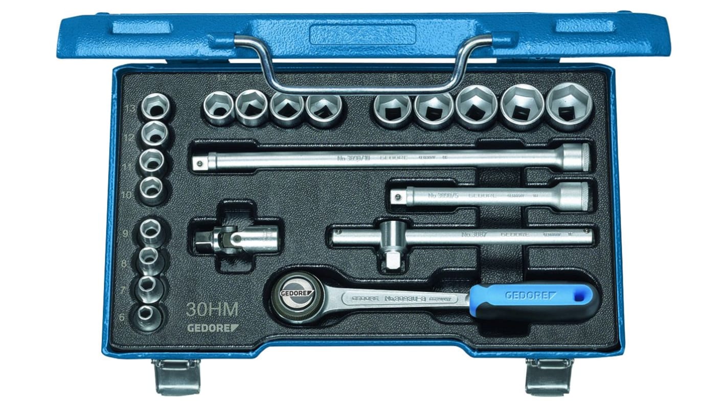 Gedore 22-Piece Metric 3/8 in Standard Socket Set with Ratchet, 12 point