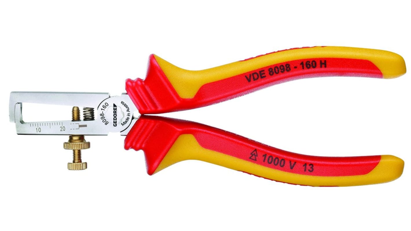 Gedore VDE 8098 H Series Stripping Pliers Wire Stripper, 0.8mm Min, 6.0mm Max, 160 mm Overall