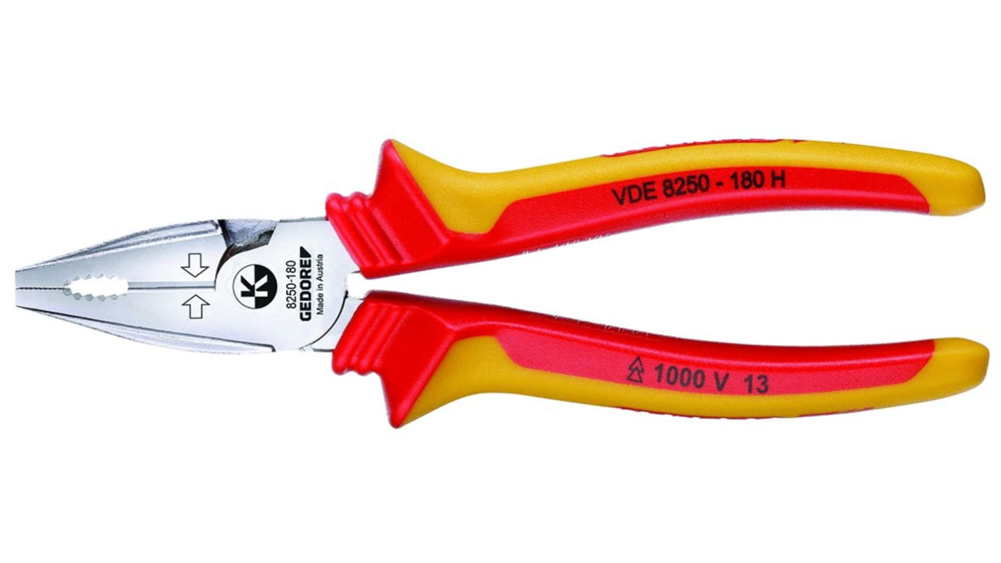 Gedore Pliers, 160 mm Overall, Straight Tip, VDE/1000V, 35mm Jaw