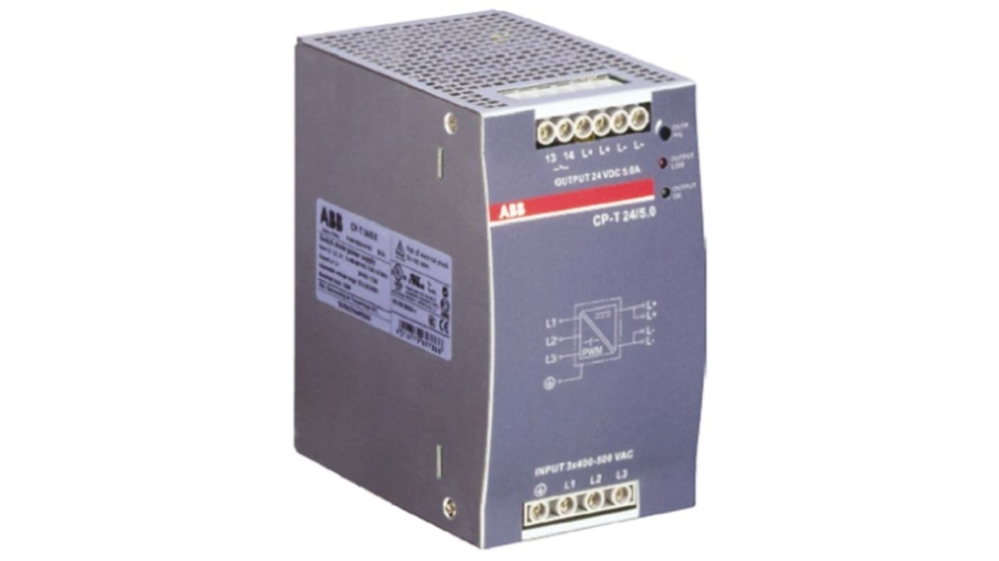 ABB CP-T Switched Mode DIN Rail Power Supply, 340 → 575 V ac / 480 → 820V dc ac, dc Input, 24V dc dc