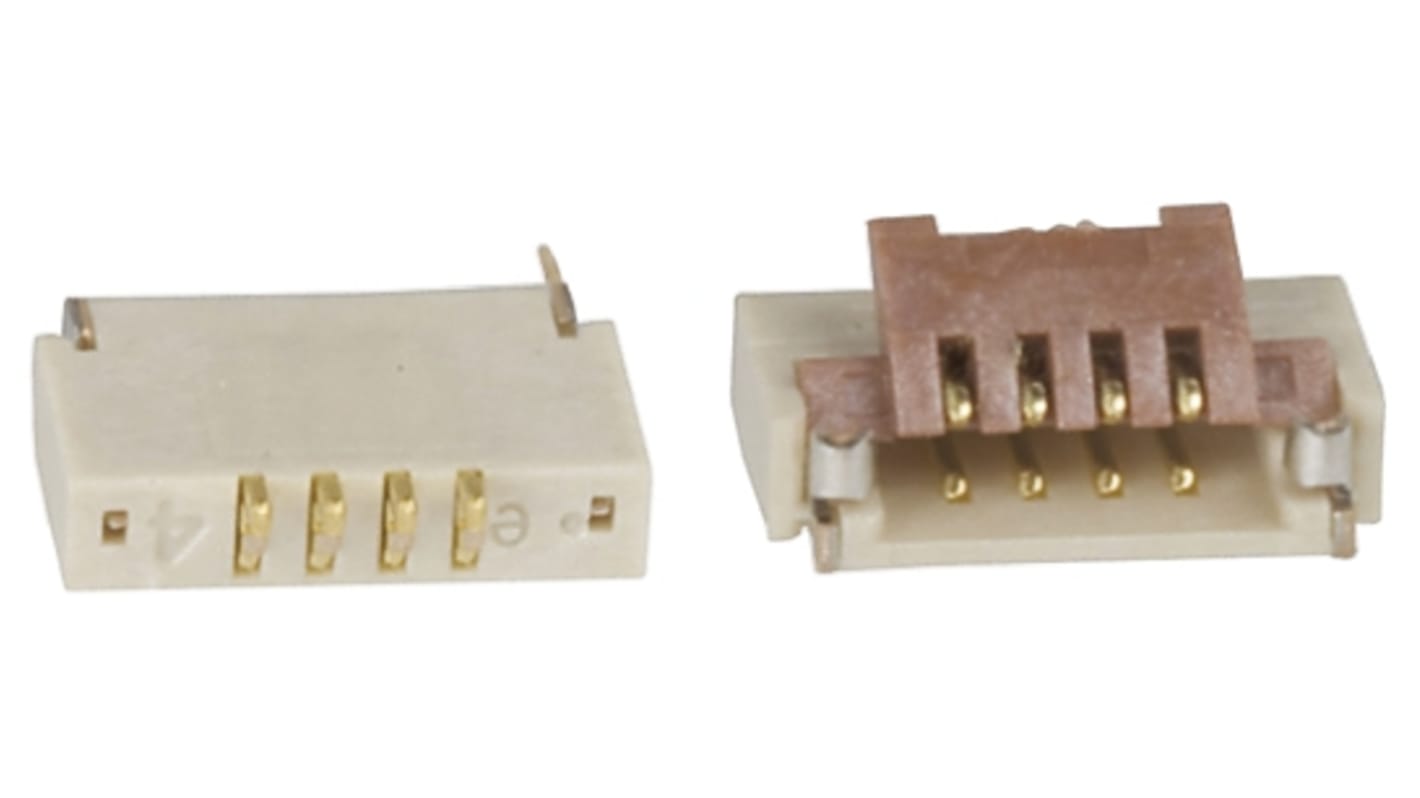 Conector FPC hembra a 90° Hirose serie FH19 de 4 vías, paso 0.5mm, 1 fila, para soldar