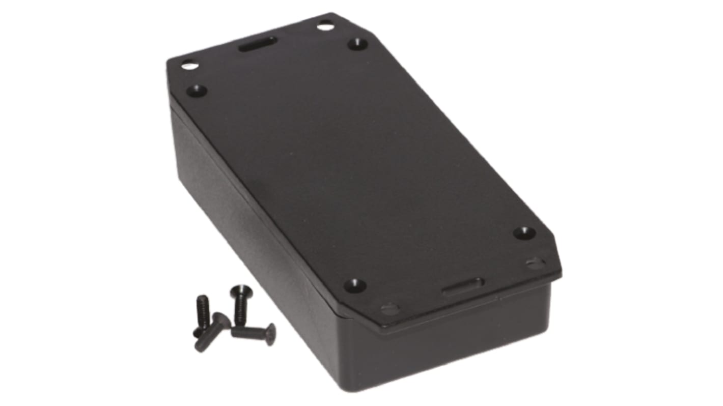 Hammond 1591 Series Black Flame Retardant ABS Enclosure, IP54, Flanged, Black Lid, 112 x 64 x 28mm