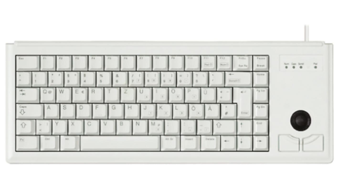 Cherry Wired USB Compact Trackball Keyboard, QWERTZ, Grey