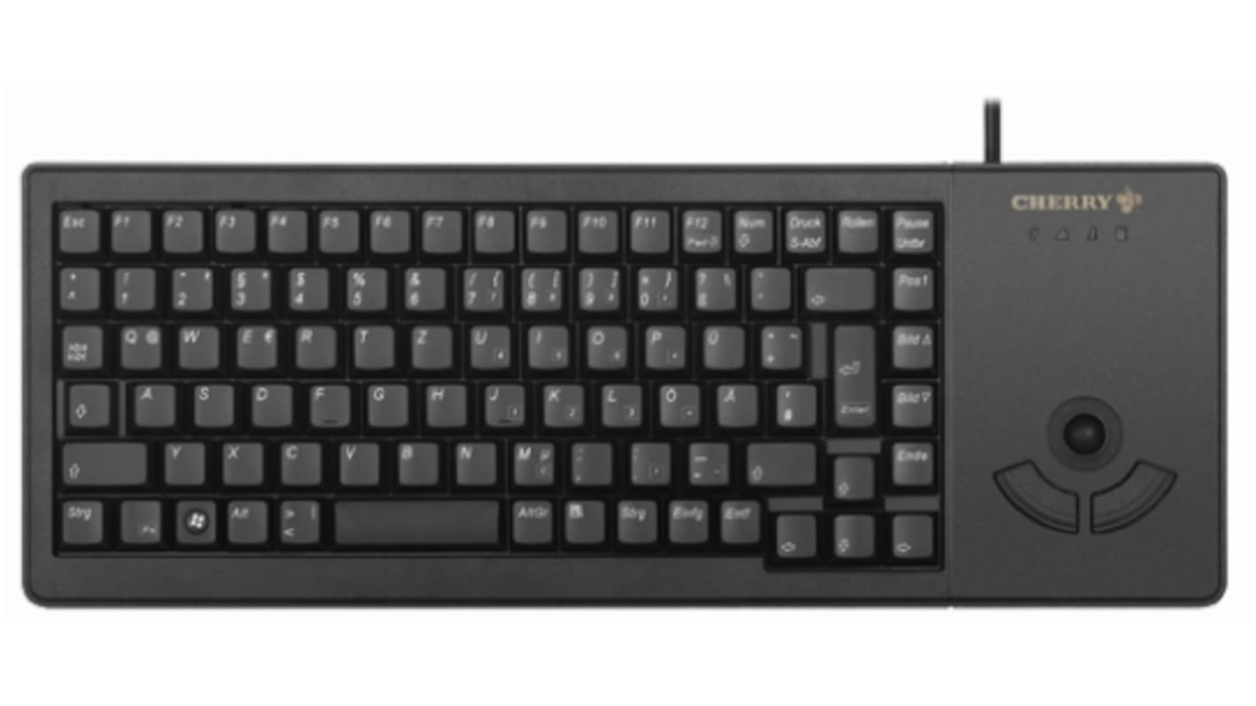 CHERRY Trackball-Tastatur QWERTZ Kabelgebunden Schwarz USB Kompakt, 374 x 139 x 20mm