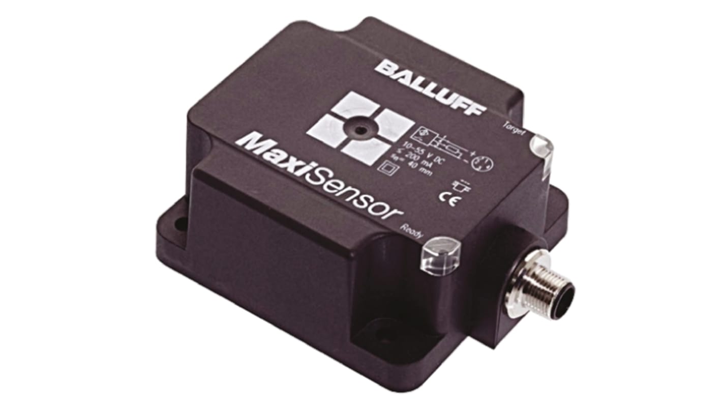 BALLUFF Block-Style Proximity Sensor, 40 mm Detection, PNP-NO Output, 10 → 55 V dc, IP67