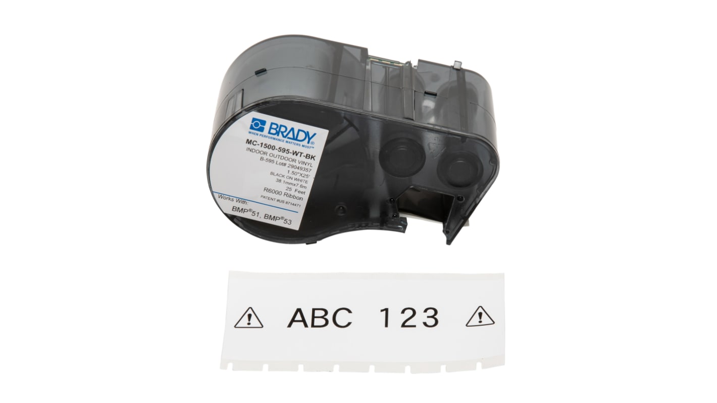 Brady B-595 Black on Black on White Label Printer Tape, 7.62 m Length, 38.10 mm Width