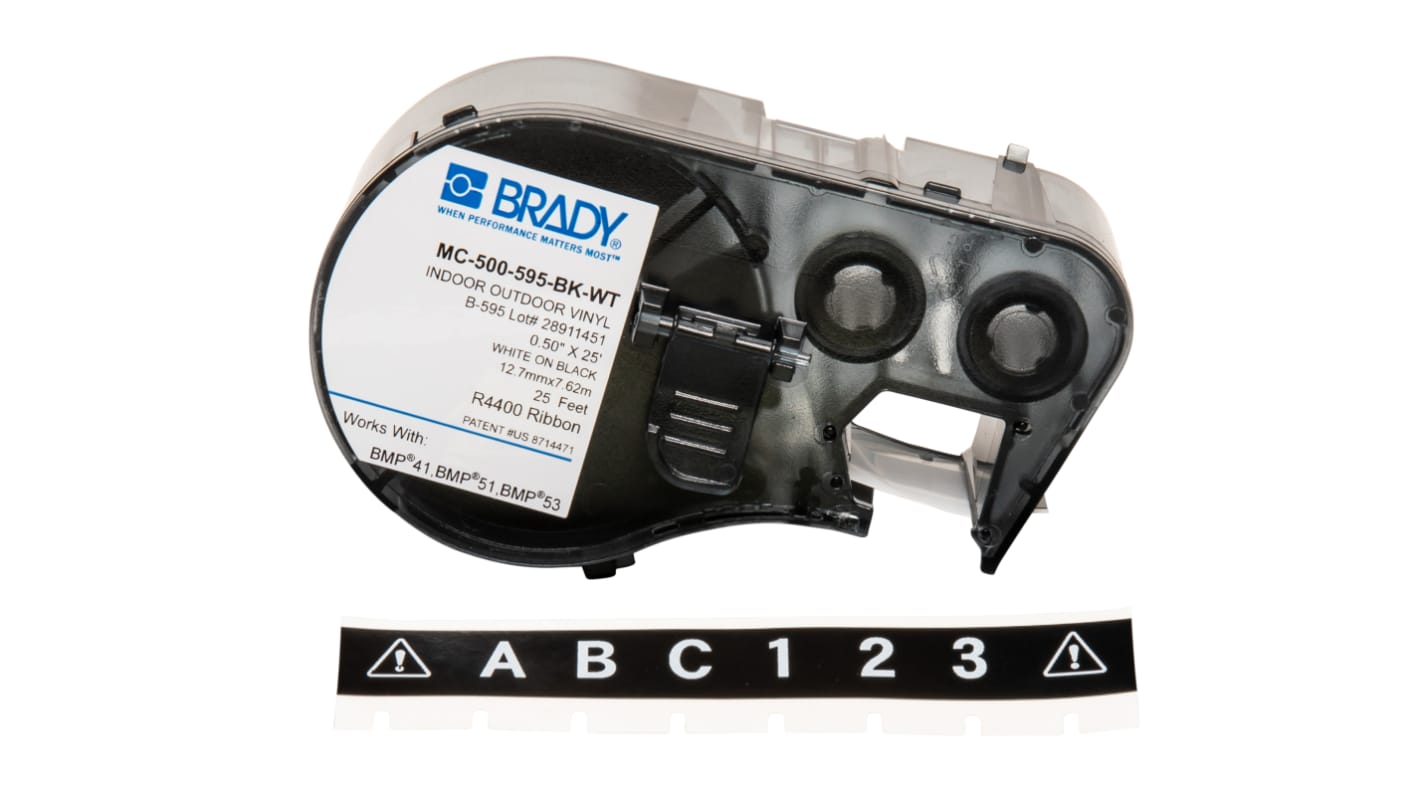 Brady B-595 White on White on Black Label Printer Tape, 7.62 m Length, 12.70 mm Width