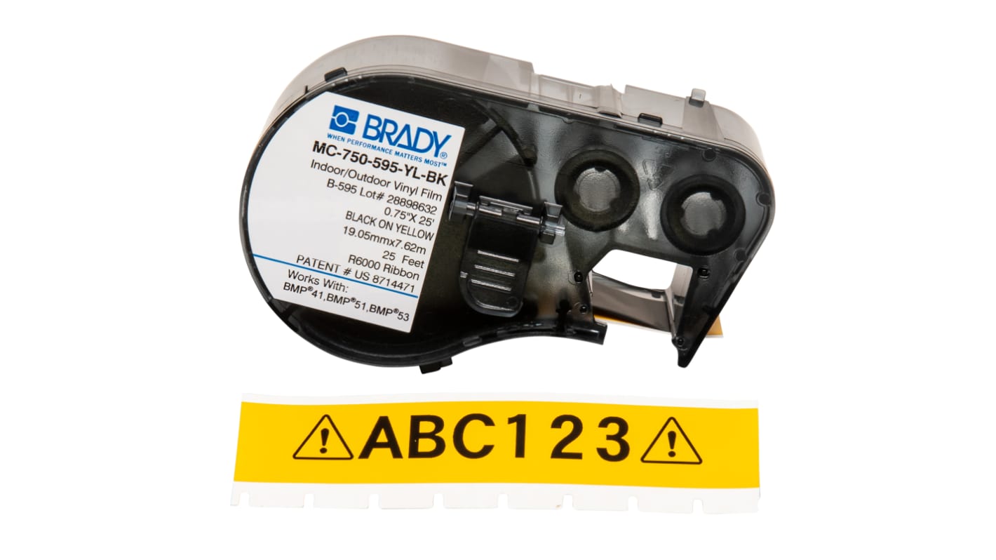 Brady B-595 Vinyl Beschriftungsband Schwarz für BMP41, BMP51, BMP53 auf Gelb