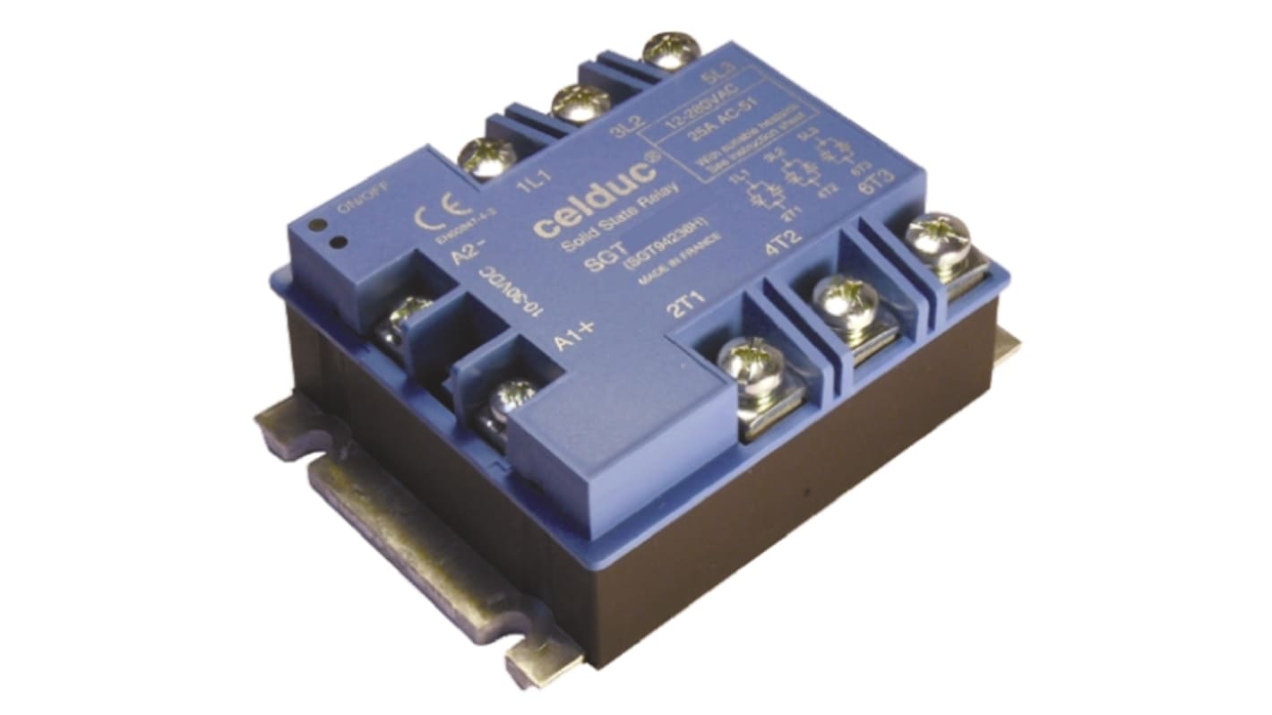 Celduc SGT 1G Series Solid State Relay, 75 A Load, Panel Mount, 600 V ac Load, 24 V ac Control