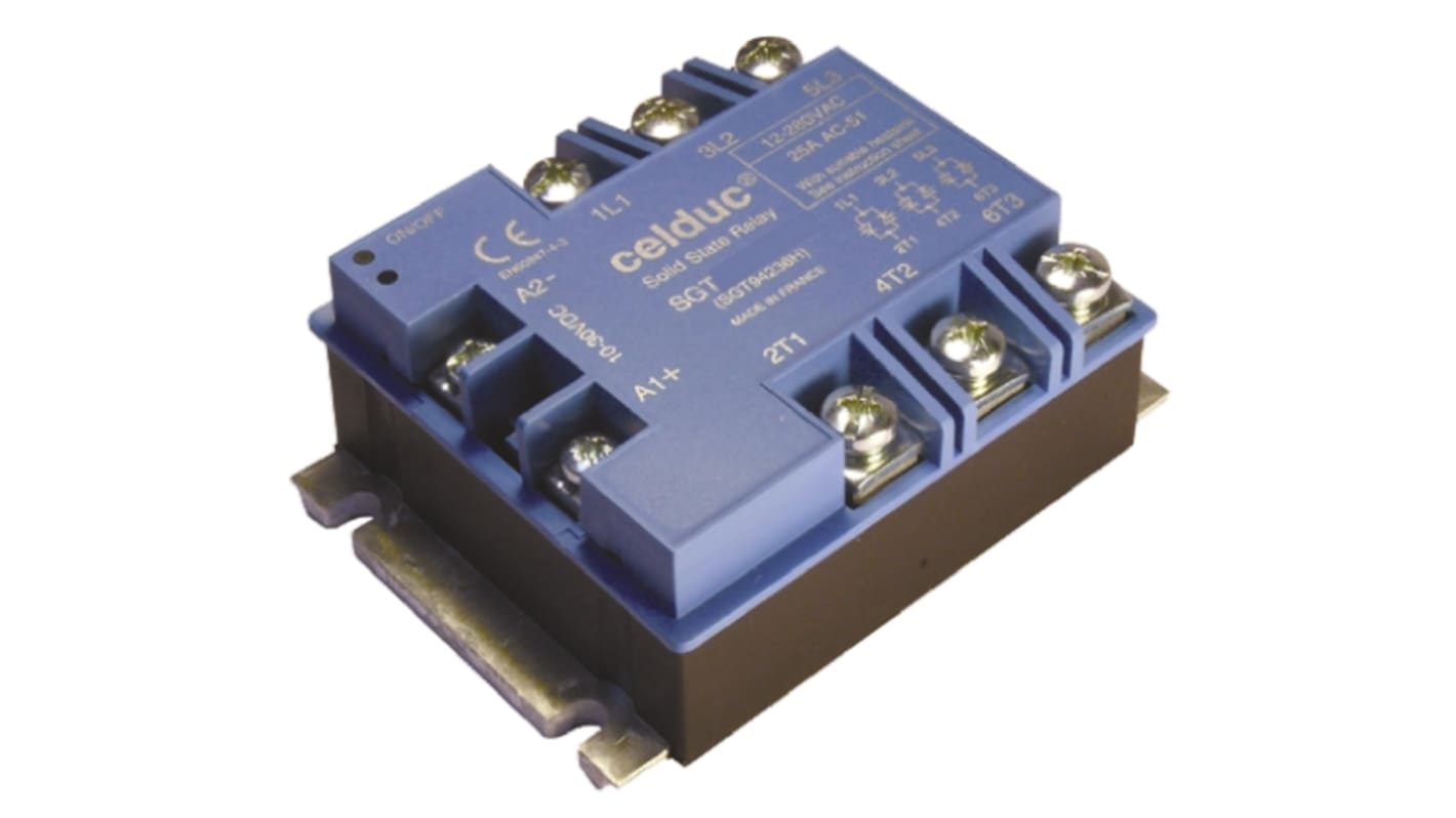 Celduc SGT 1G Series Solid State Relay, 50 A Load, Panel Mount, 520 V ac Load, 32 V dc Control