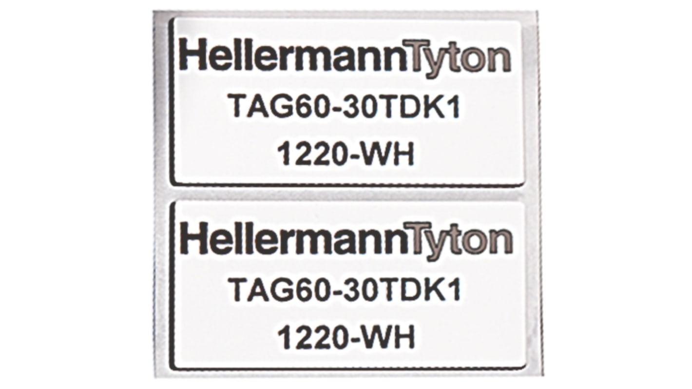 Etiqueta y cinta para impresora de etiquetas HellermannTyton sobre fondo Plata de 35 x 18mm, 1000 Per Roll, para usar