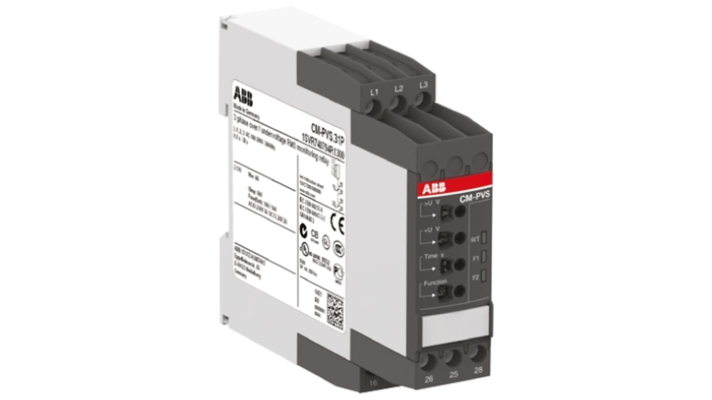 Relé de supervisión de Fase, tensión ABB serie CM-PVS, DPDT, 3 fases, para carril DIN