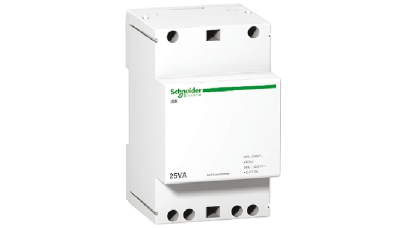 Schneider Electric DIN-Schienen-Trafo, 24VA, Primär 230V ac / Sekundär 12V ac DIN-Hutschiene 1 Ausg., 89mm x 54mm x 60mm