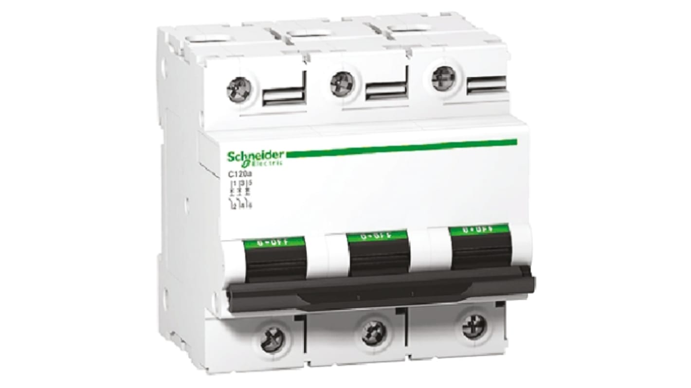 Schneider Electric Acti 9 C120N MCB, 3P, 80A Curve D, 440V AC, 375V DC, 10 kA, 20 kA Breaking Capacity