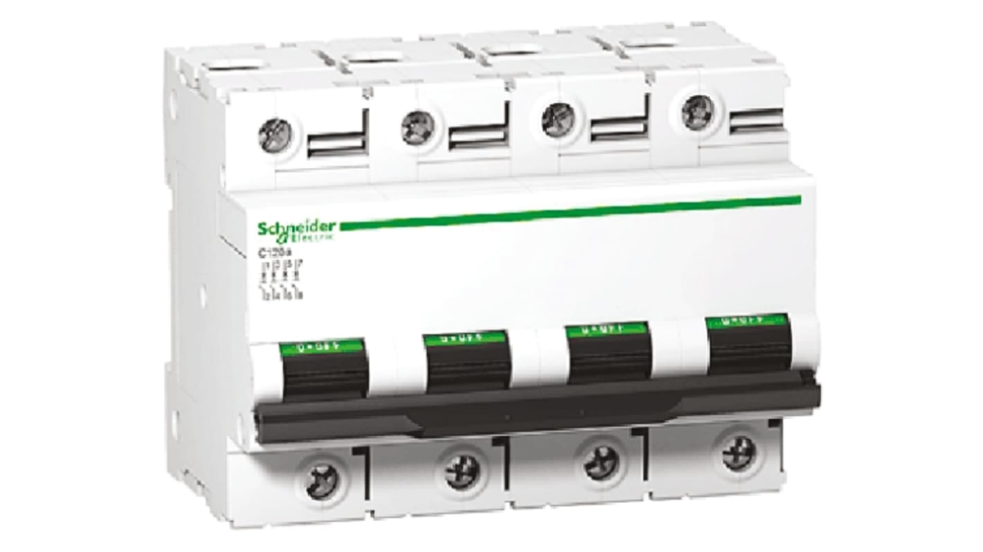 Schneider Electric Acti 9 C120H MCB, 4P, 63A Curve C, 440V AC, 500V DC, 15 kA, 30 kA Breaking Capacity