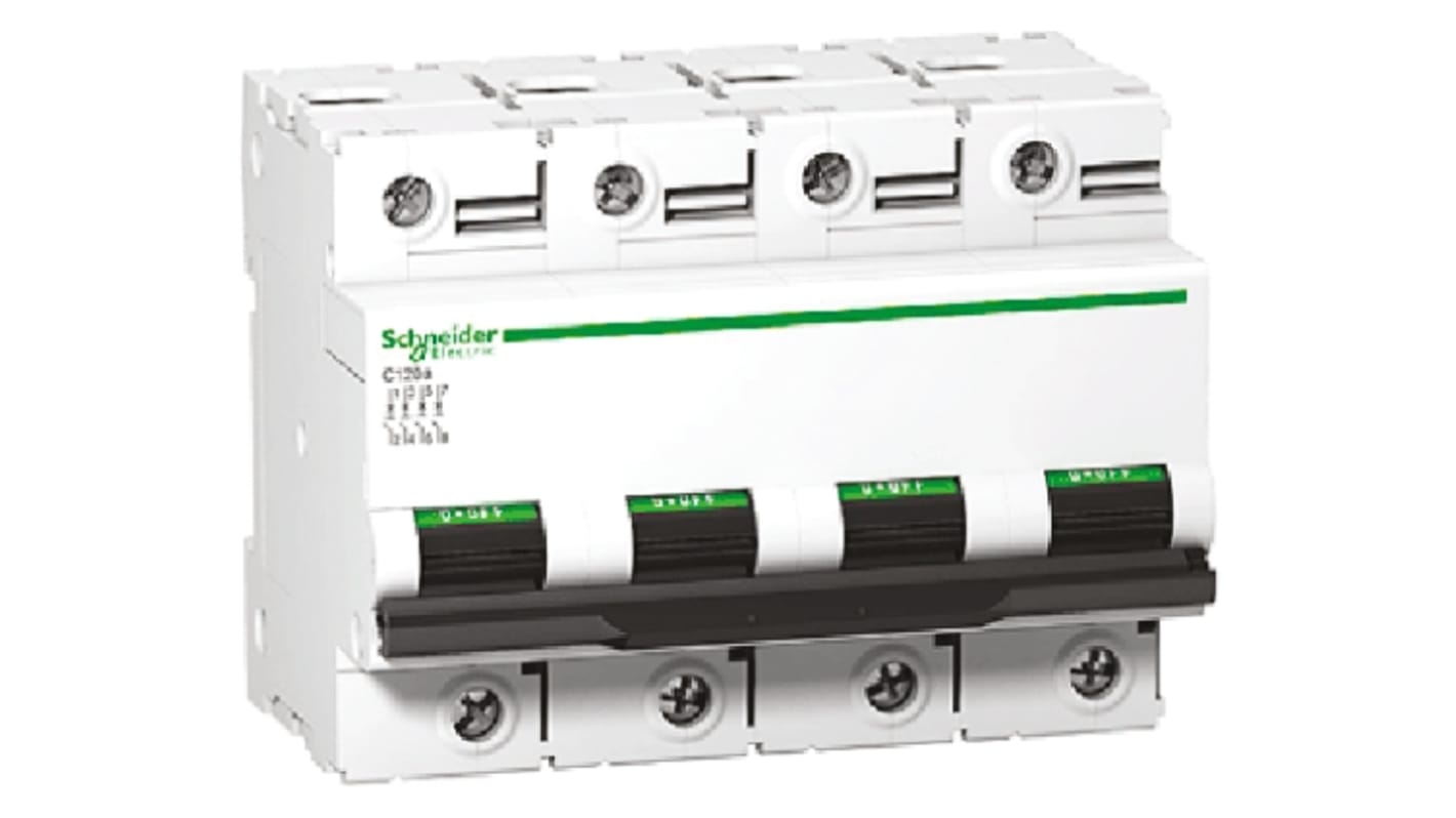 Schneider Electric Acti 9 C120N MCB, 4P, 80A Curve B, 440V AC, 500V DC, 10 kA, 20 kA Breaking Capacity