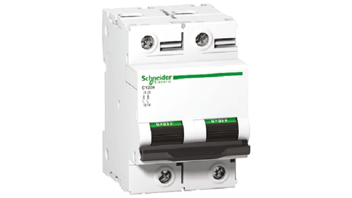 Schneider Electric Acti 9 C120N MCB, 2P, 80A Curve C, 440V AC, 250V DC, 10 kA, 20 kA Breaking Capacity