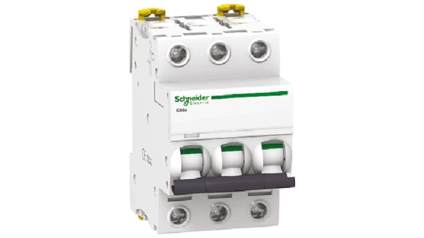 Schneider Electric Acti 9 iC60N MCB Mini Circuit Breaker3P, 6A Curve D, 440V AC, 100 → 133V DC, 6 kA Breaking