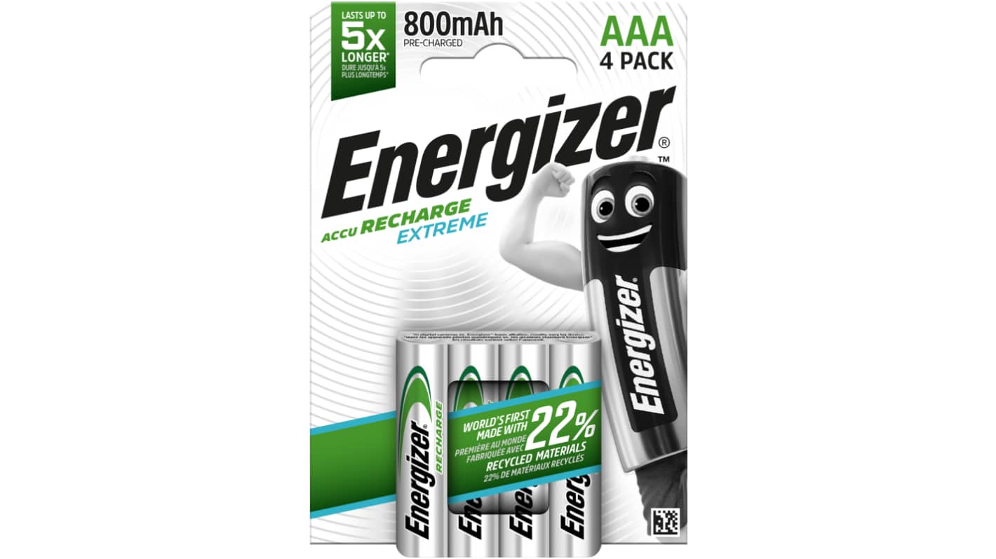 Energizer NiMH Rechargeable AAA Battery, 800mAh, 1.2V