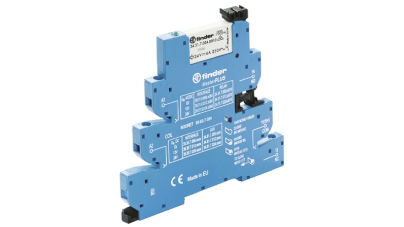 Finder 39 Series Interface Relay, DIN Rail Mount, 125V ac Coil, SPDT, 1-Pole
