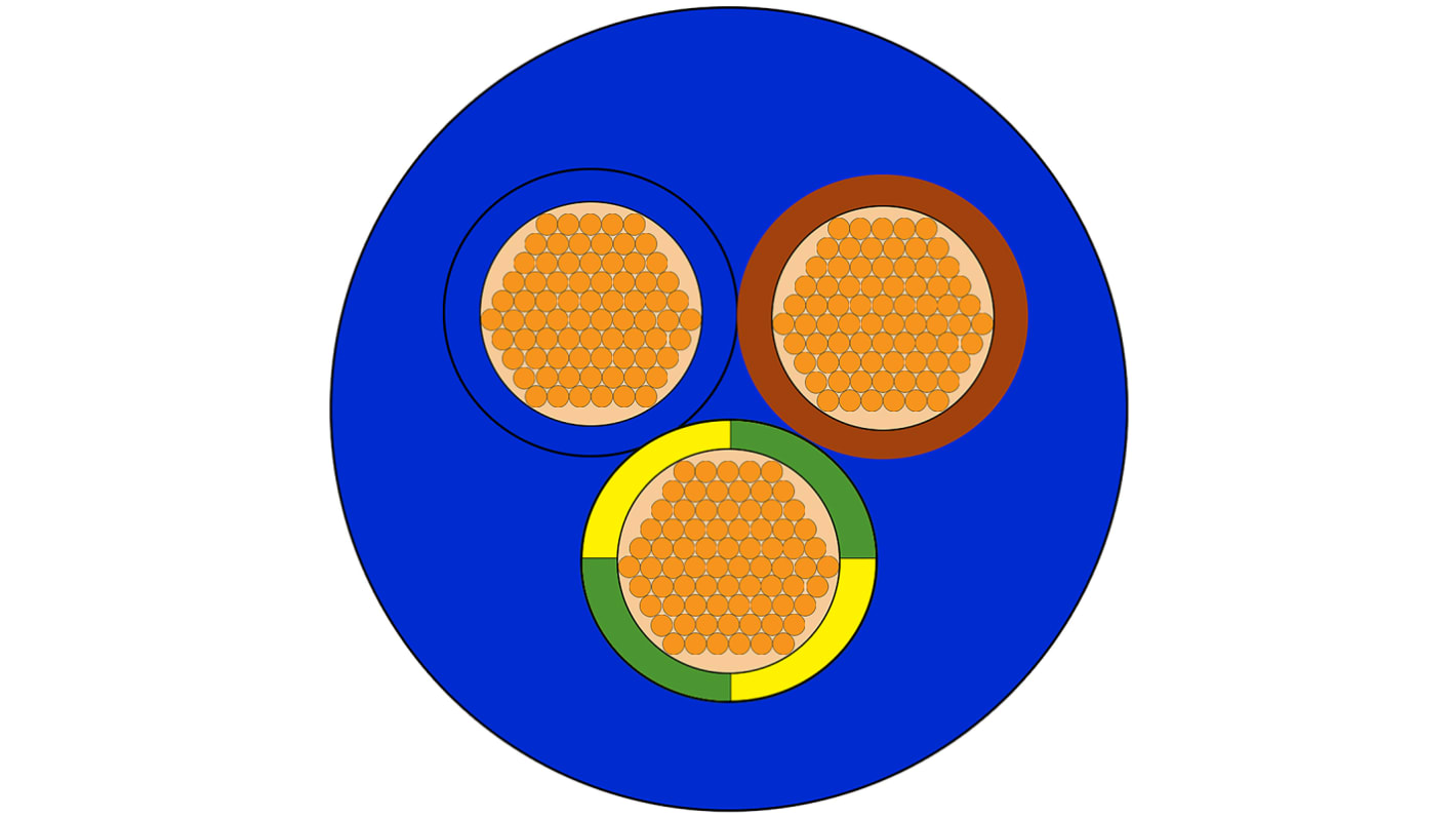 RS PRO Arctic Grade 0.75 mm² 3 Core Power Cable, Blue PVC, 100m