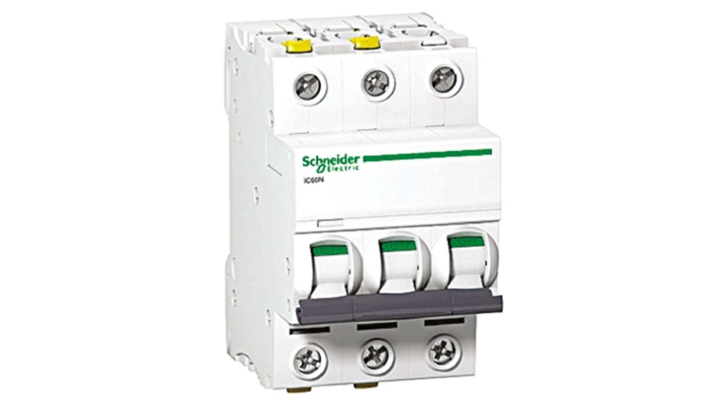 Schneider Electric Acti 9 iC60H MCB, 3P, 25A Curve B, 440V AC, 100 → 133V DC, 10 kA Breaking Capacity