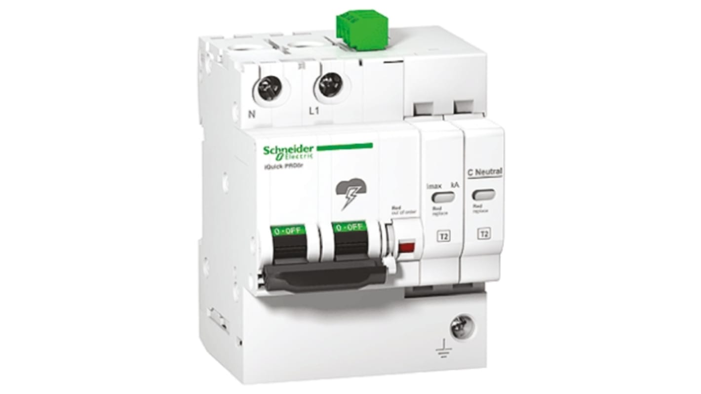 Schneider Electric 1+N Phase Surge Protector, 2kA, 1.5kV, DIN Rail Mount