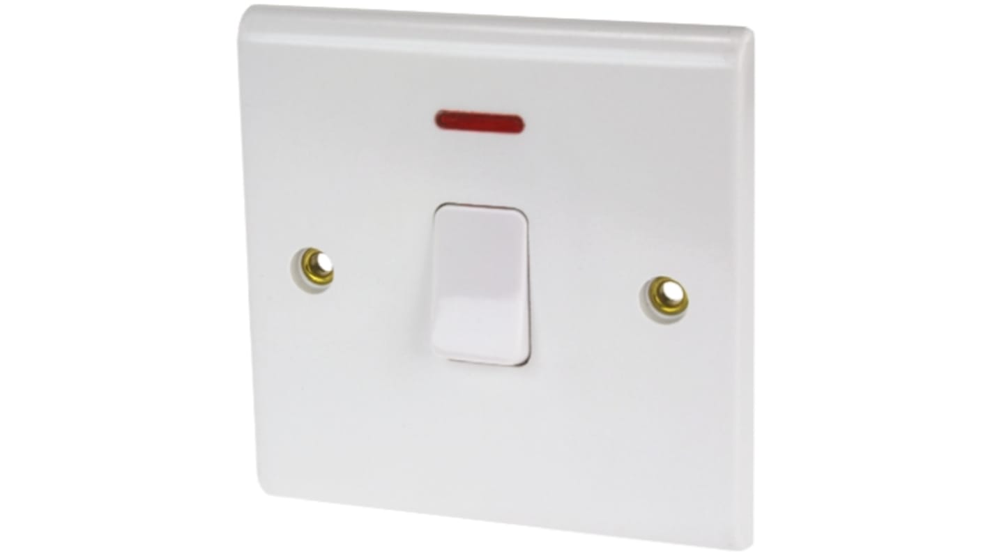 Interruttore luce Deta serie Slimline, 20A, 230V, 2 poli, Colore bianco, IP2X, Urea-formaldeide Compatta