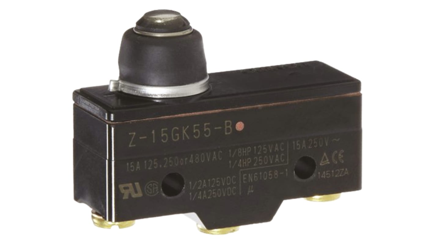 Omron Z Series Coil Spring Limit Switch, NO/NC, IP62, SPDT, Thermosetting Resin Housing, 500V ac Max, 15A Max