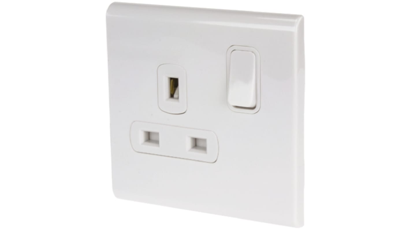 Deta Screwless Polycarbonate 1 Gang Plug Socket, 2 Poles, 13A, Type G - British, Indoor Use
