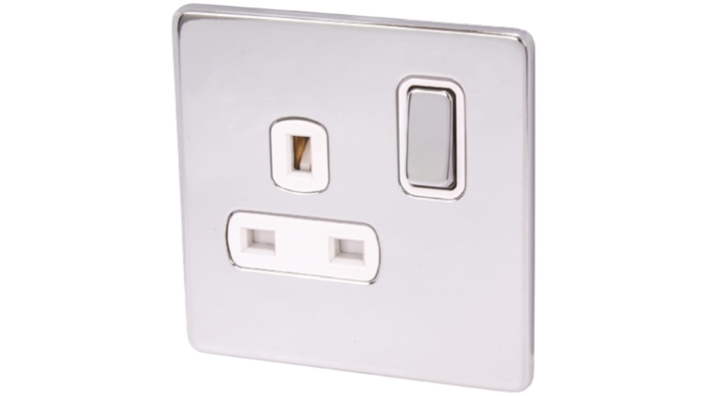 Deta Screwless Metal 1 Gang Plug Socket, 2 Poles, 13A, Type G - British, Indoor Use