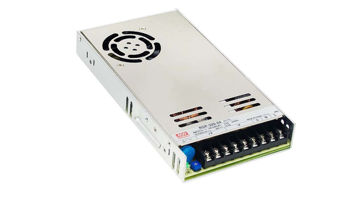 MEAN WELL Switching Power Supply, RSP-320-13.5, 13.5V dc, 23.8A, 321W, 1 Output, 124 → 370 V dc, 88 → 264