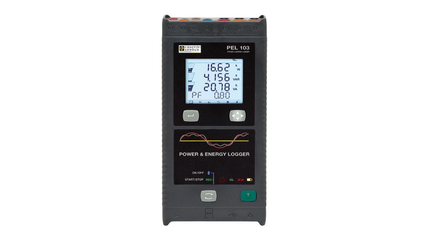 Registrador de datos Chauvin Arnoux PEL103, para Corriente, Energía, Frecuencia, Armónicos, Potencia, Tensión, display